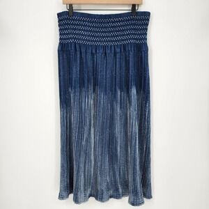 Indigo & Lace Blue Denim Pleated Maxi Skirt Womens XL Coastal Cowgirl Festival